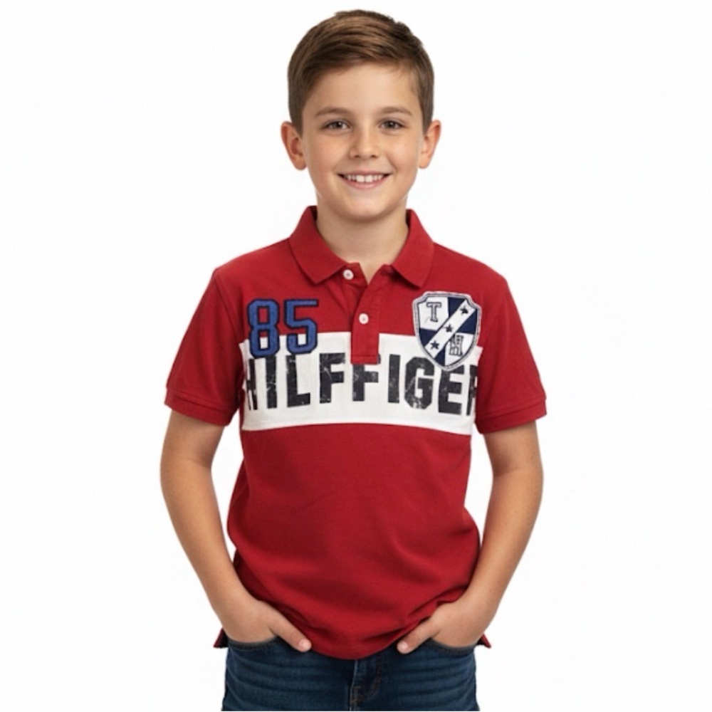 Tommy Hilfiger Red Short Sleeved Polo Golf Shirt, Youth Boy’s Size 8-10 Years